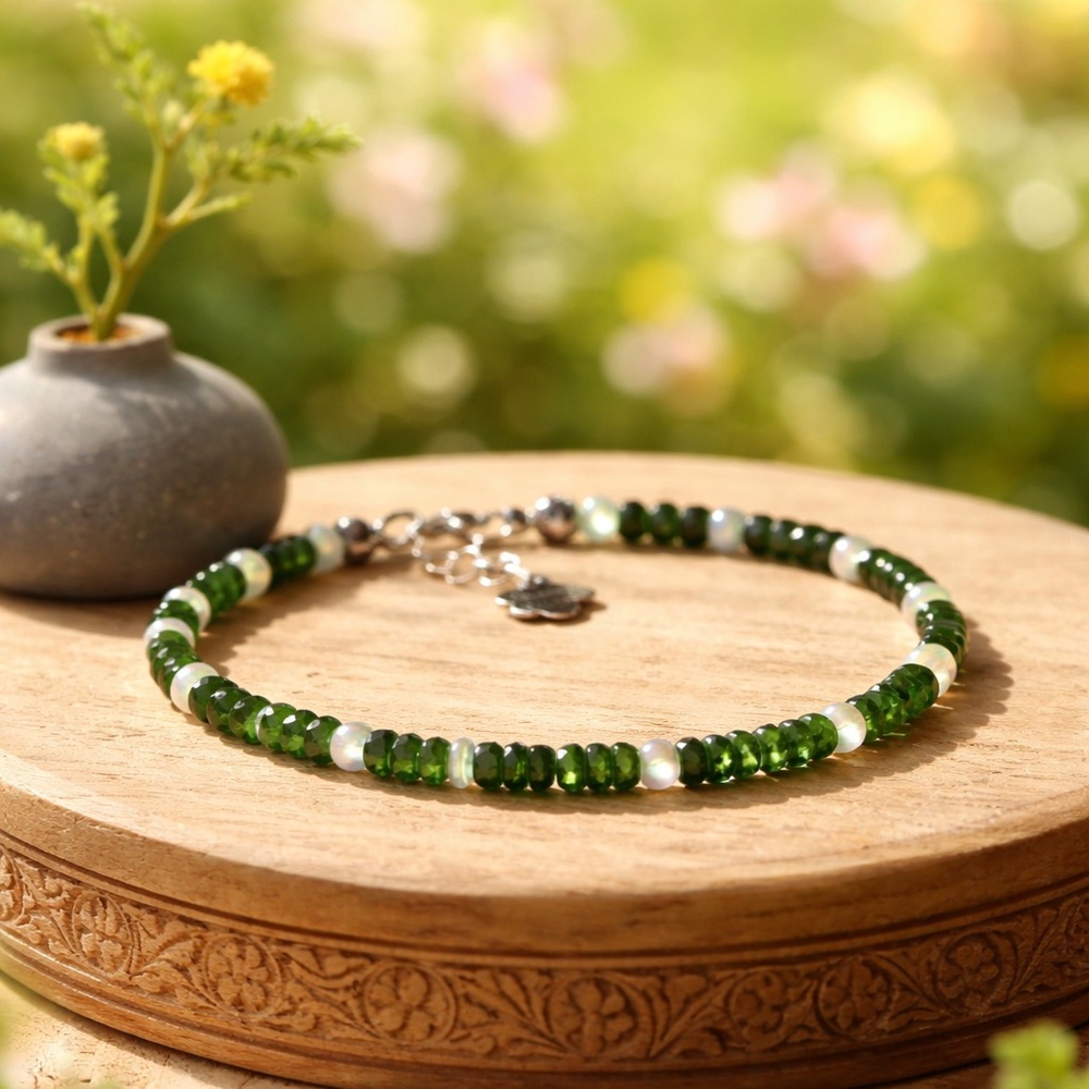 Natural Apatite | Opal Bracelet Sterling Silver , 7.2" - 7.87" 14th Anniversary
